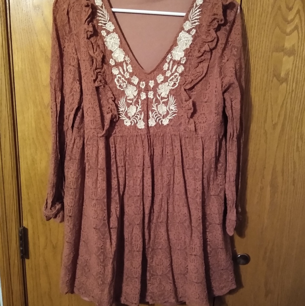 Burnt red mini long sleeve dress